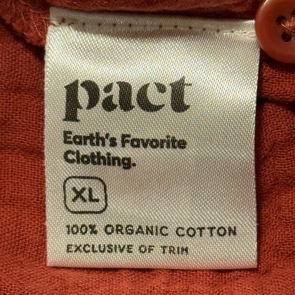 Pact Organic Cotton Gauze Button Front Maxi Dress XL Rust Red Long Sleeve Pocket - Picture 4 of 14